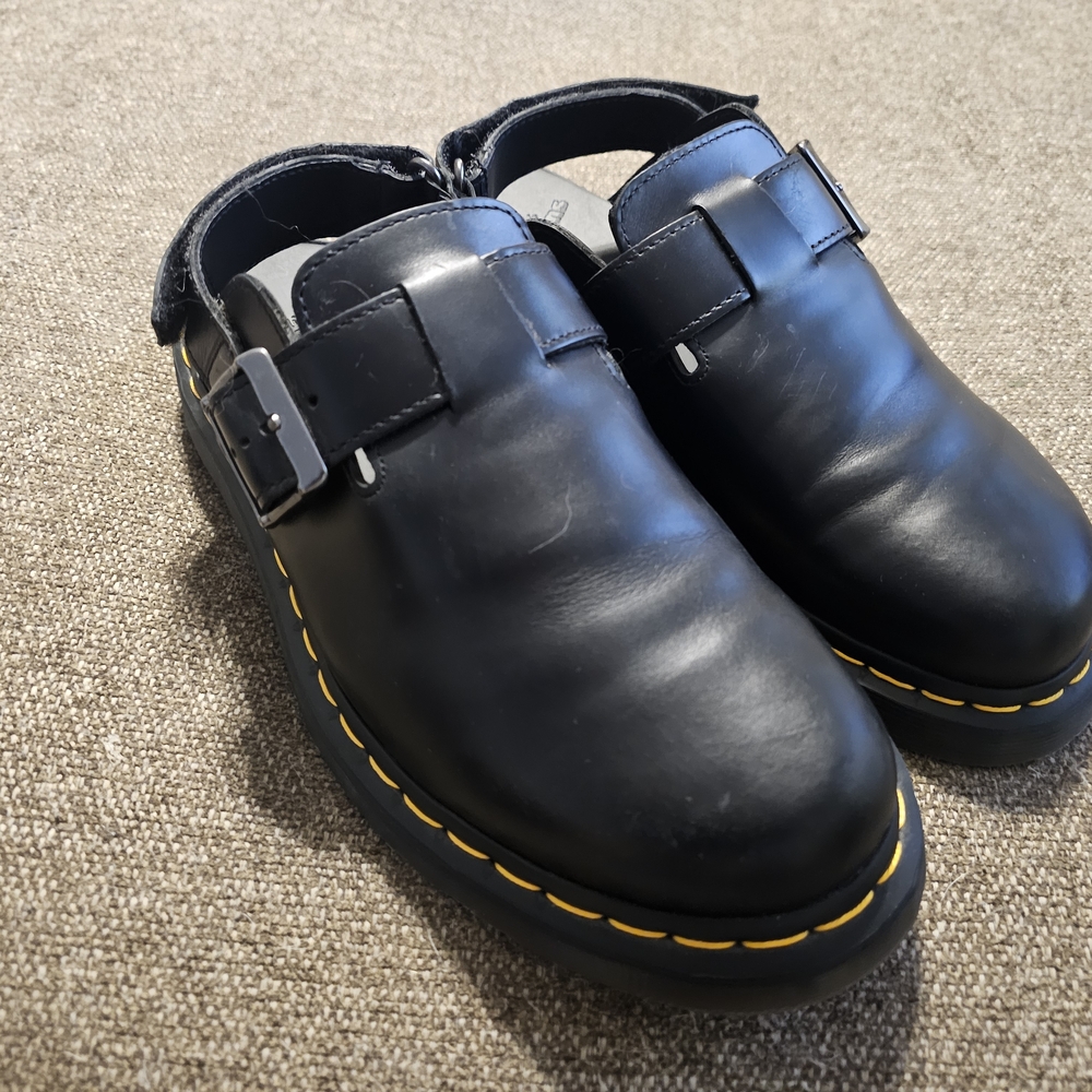 Doc Martens Black Leather Sandals Mules Clogs with Buckle Velcro Back Jorge II - Picture 6 of 6